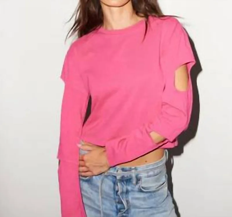 Marina Long Sleeve Shirt In Neon Fuchsia Pink