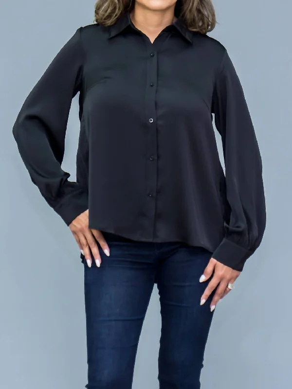 Pleat Button Down Shirt In Black