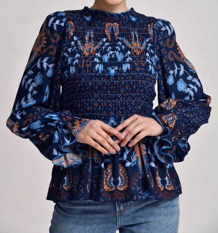 Rosie Peasant Shirt In Marine Mosaic