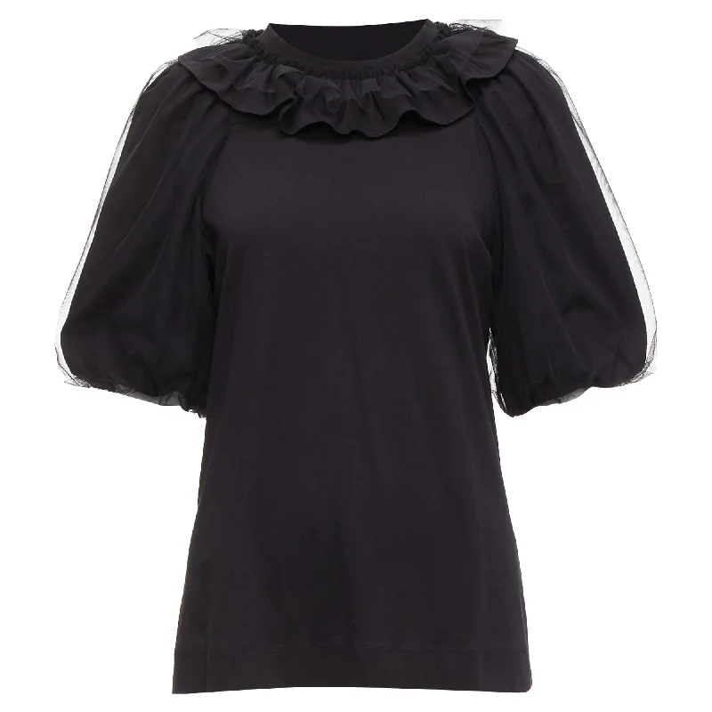 Simone Rocha Sheer Overlay Puff Sleeves Ruffle Tshirt