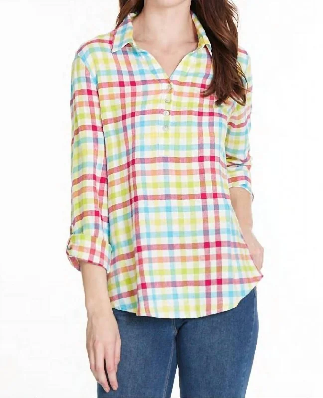 Woven Plaid Button Down Shirt In Multi