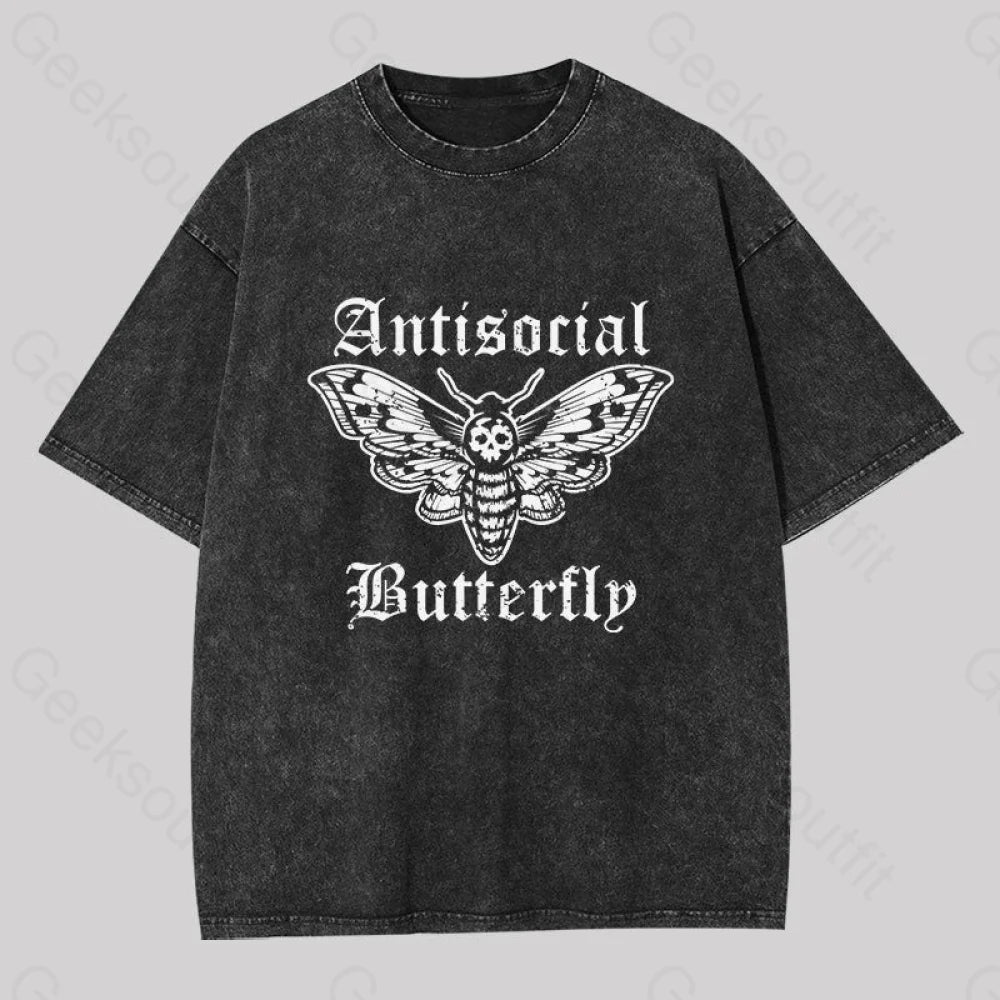 Funny Antisocial Butterfly Washed T-Shirt