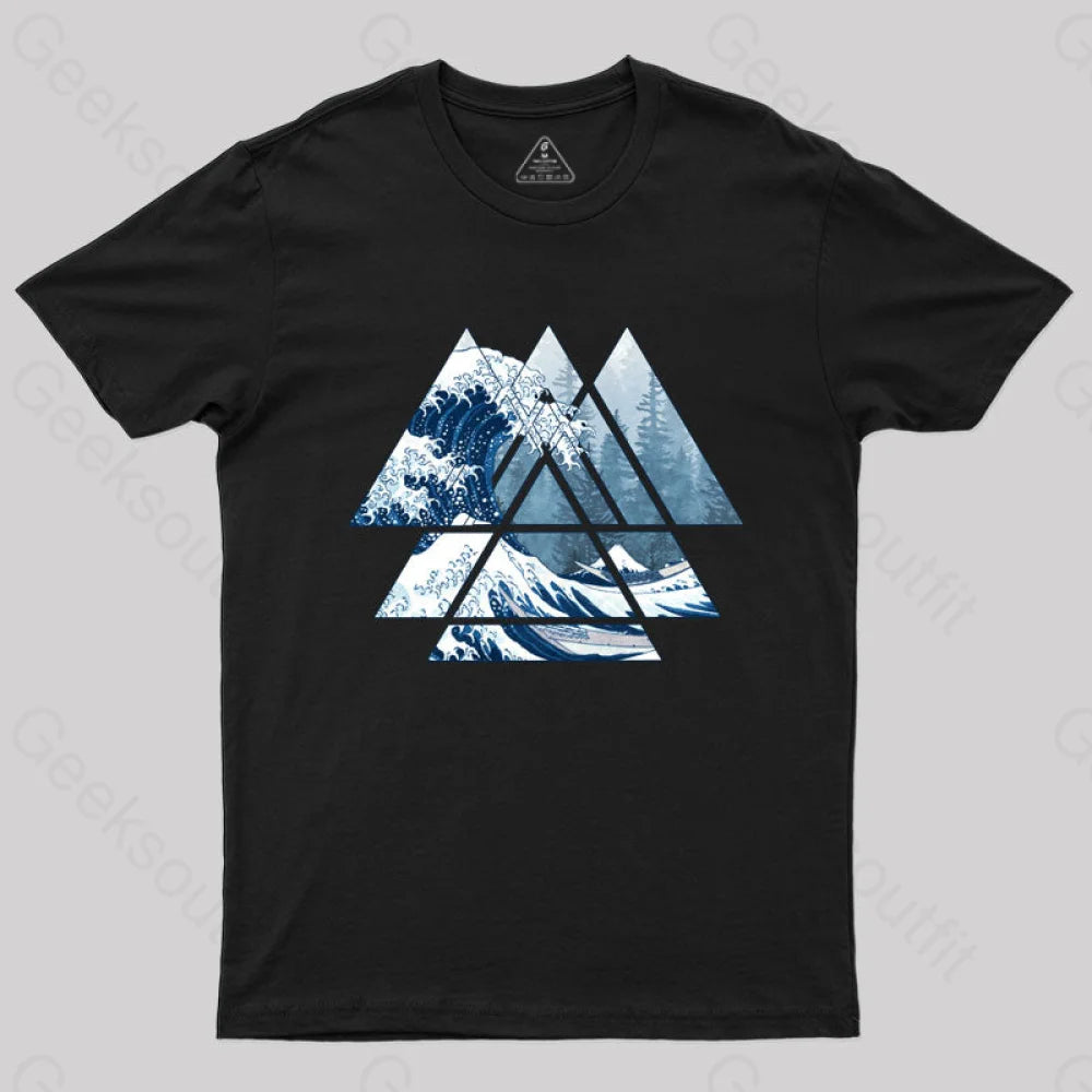 The Great Sacred Geometry Triangles - Misty Forest Wave T-Shirt