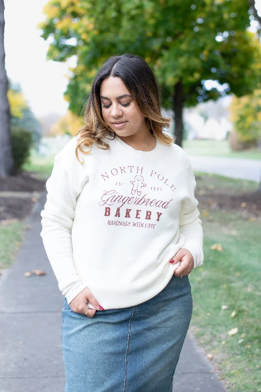 North Pole Gingerbread Graphic Sweatshirt in Vintage White