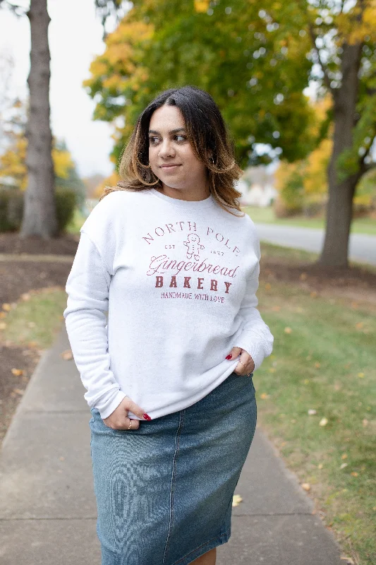 North Pole Gingerbread Graphic Sweatshirt in White Heather