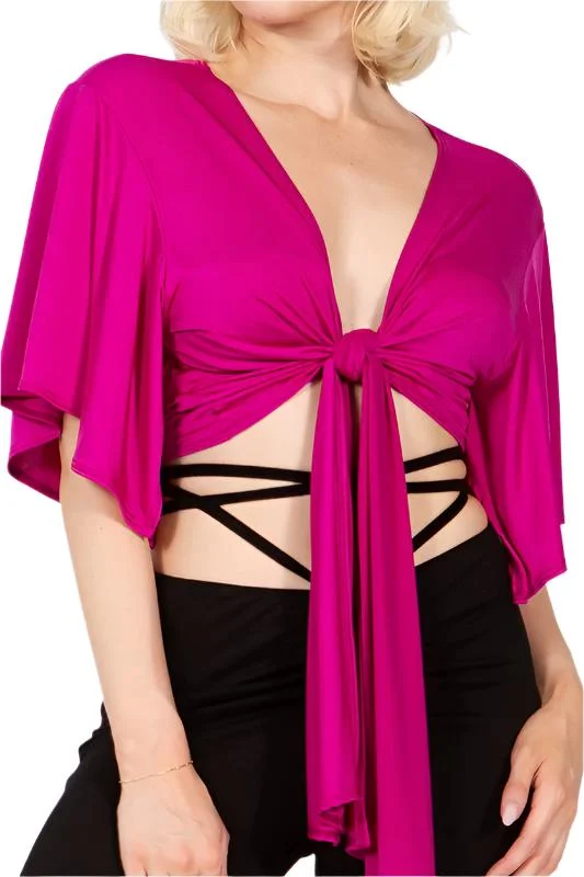 Batwing Sleeve Knot Front Crop Blouse