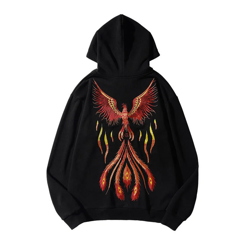 Phoenix Emboidery Unisex Oriental Hoodie Cotton Sweatshirt