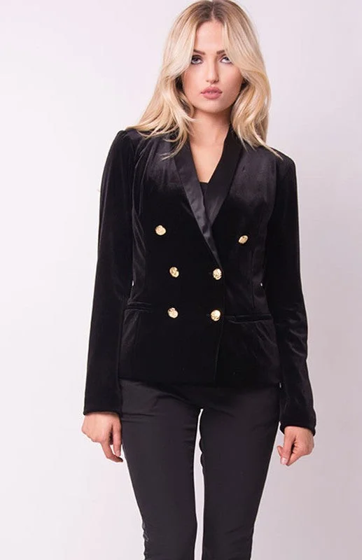 THE MYSTYLEMODE BLACK VELVET TUXEDO CROPPED JACKET