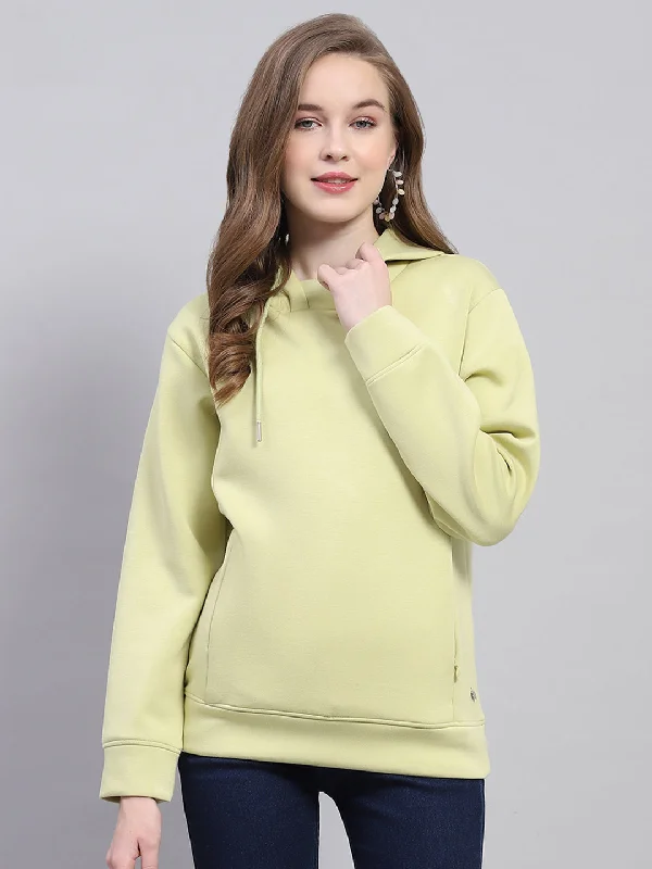 Women Green Solid Hooded Full Sleeve Sweatshirt