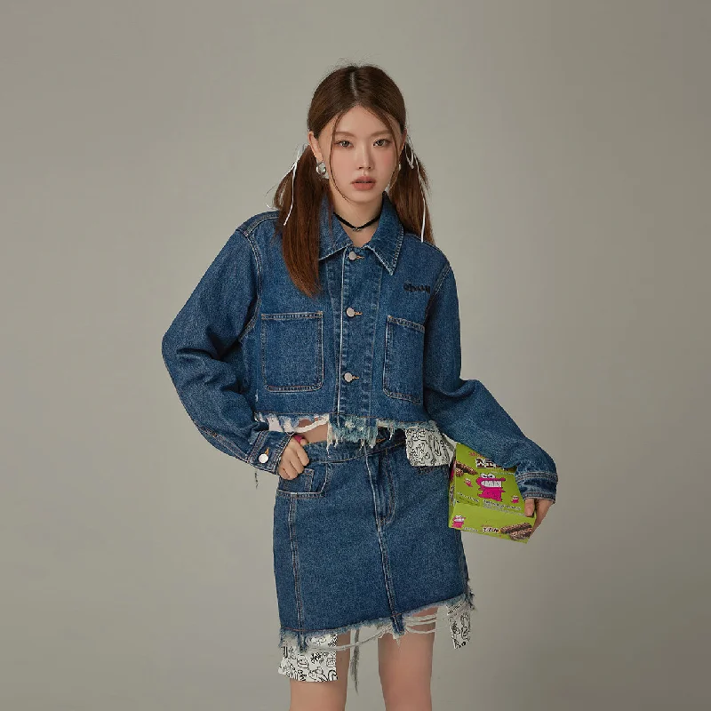 Raw Hem Denim Crop Jacket