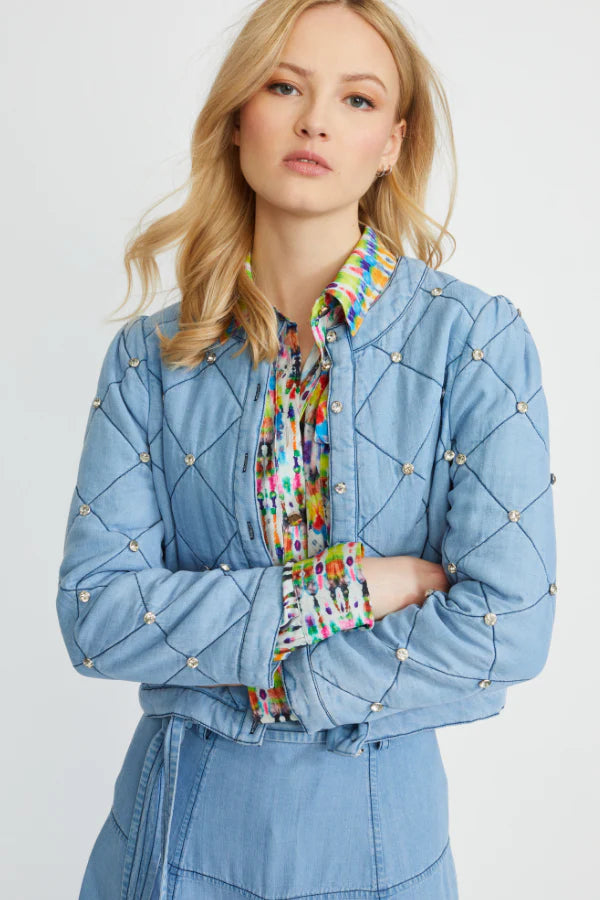 Quilted Denim Jacket with Stud