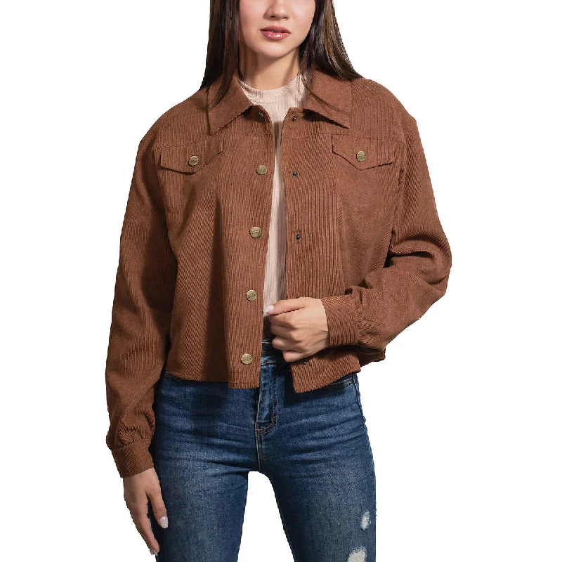 Wrangler Women's Lightweight Corduroy Cropped Snap Button Up Shirt Jacket