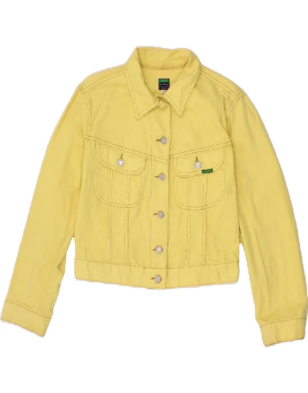 BENETTON Womens Crop Denim Jacket IT 44 Medium Yellow Cotton