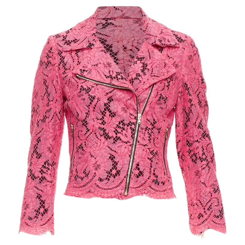 Msgm Cotton Blend Lace Side Zip Cropped Biker Jacket