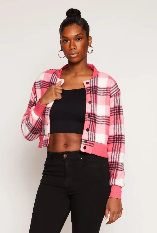 Plaid Cropped Bomber Jacket