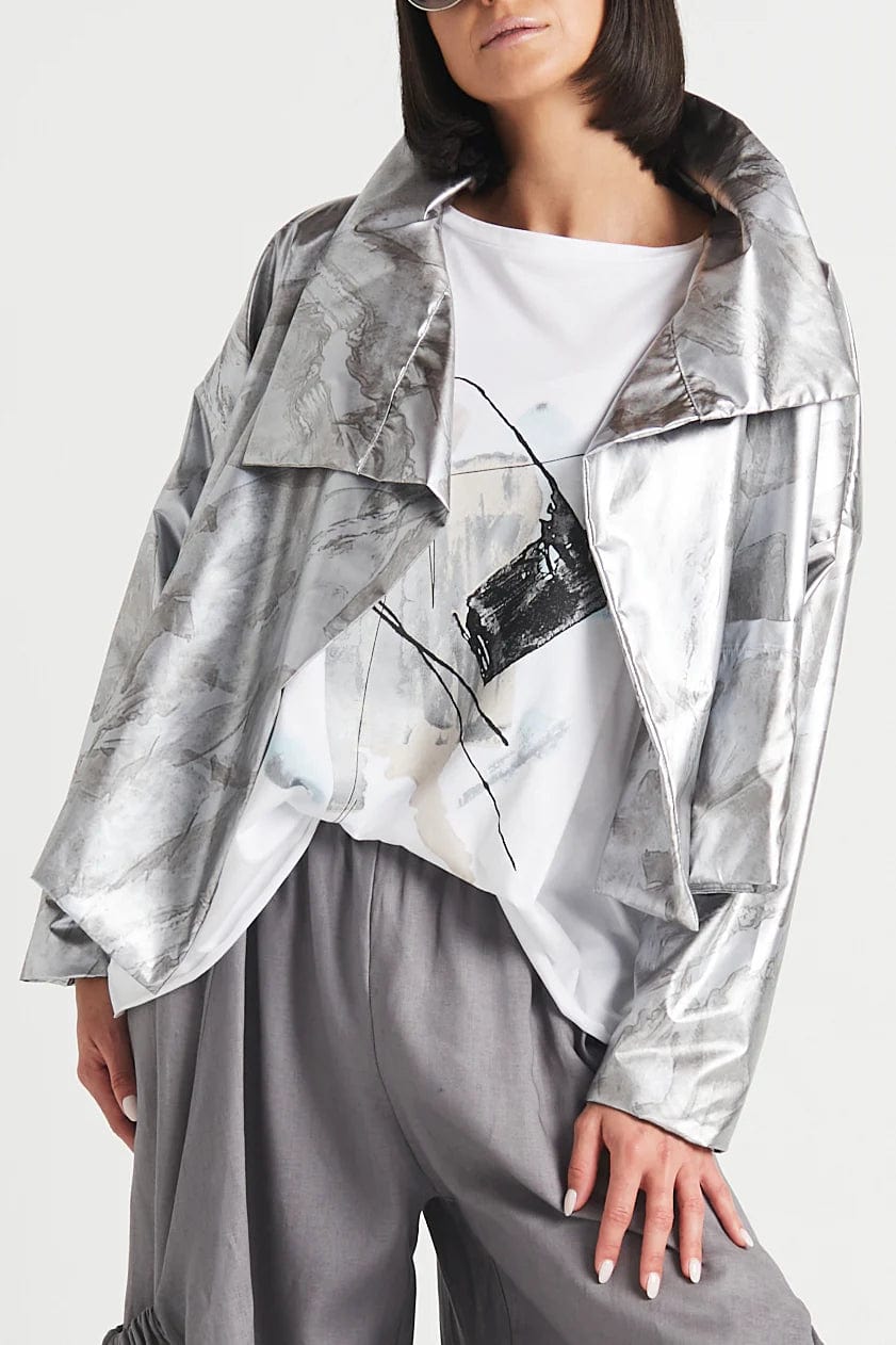 Planet Cropped Asymmetrical Jacket in Marble