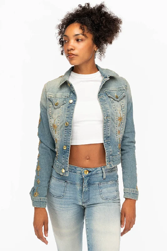 DENIM JACKET IN MAORIE LIGHT WITH CRYSTALS