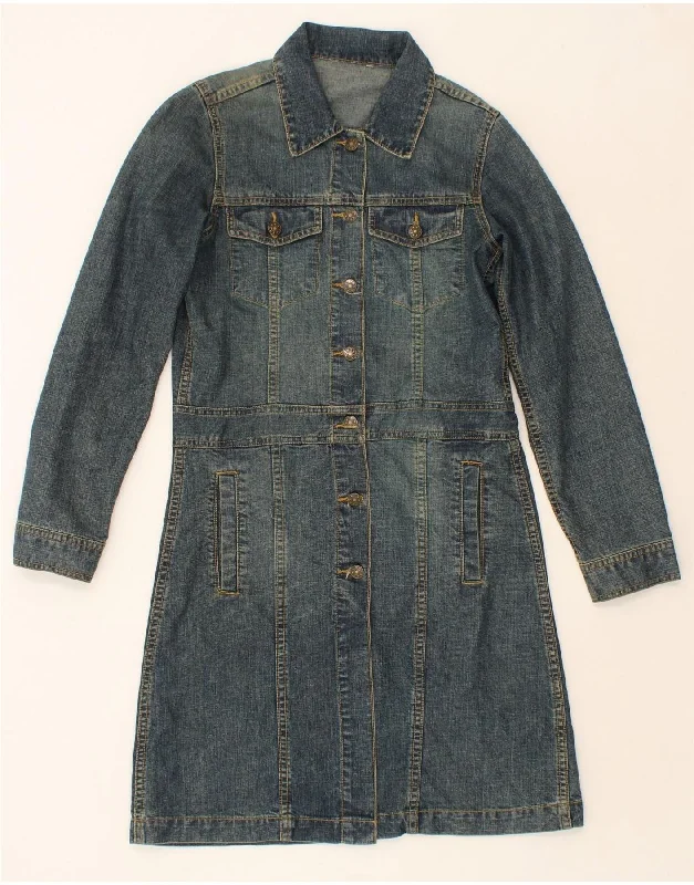 VINTAGE Womens Longline Denim Jacket UK 12 Medium Blue