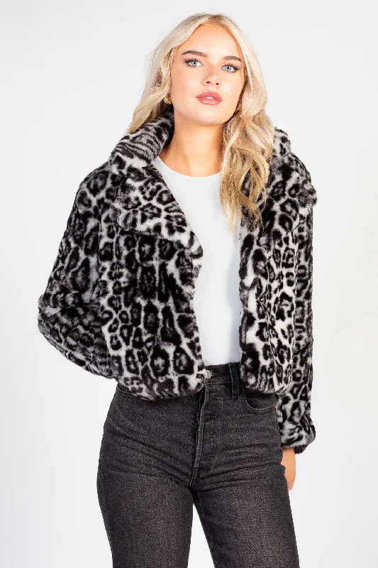 Caine Leopard Print Fur Cropped Jacket