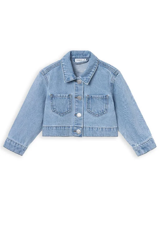 Name It Mini Girl Conny Unicorn Denim Jacket, Light Blue Denim