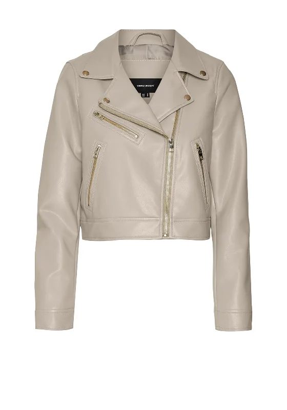 Vero Moda Heida Cropped Biker Jacket, Oatmeal