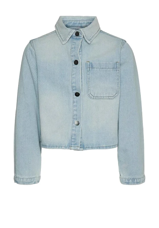 Vero Moda Girl May Long Sleeve Loose Denim Jacket, Blue