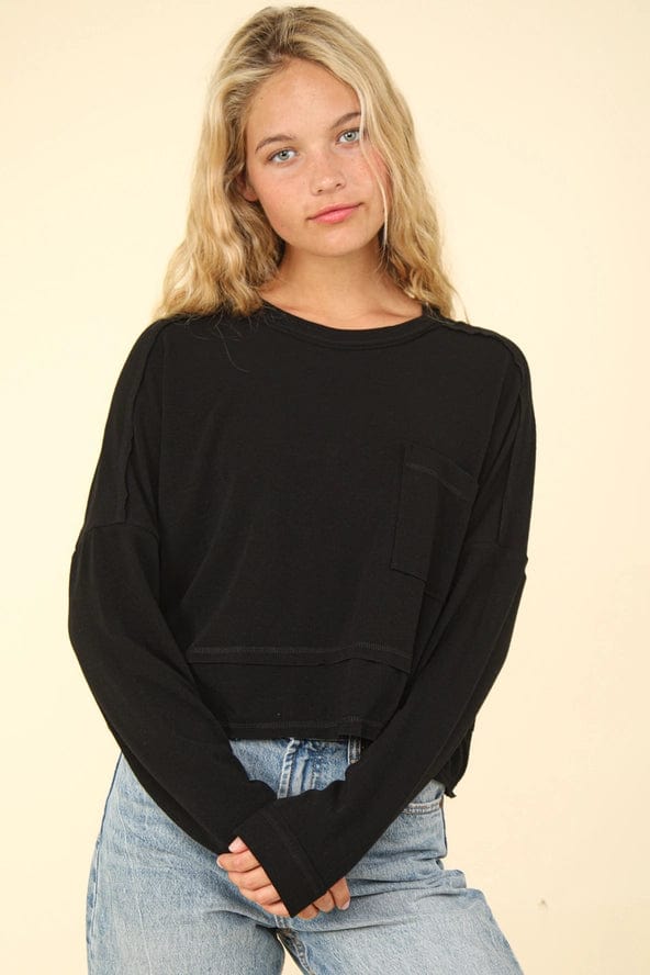 Black Long Sleeve Pocket Top