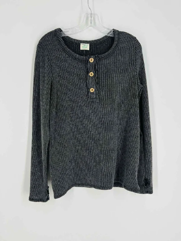 Blue Buttercup Size M Charcoal Henley Ribbed Tops Top-Long Sleeve