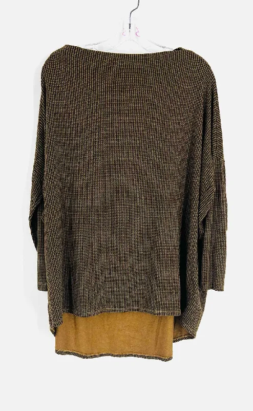 Bryn Walker Size XS Black/Brown Houndstooth Cowlneck Designer Top-Long Sleeve