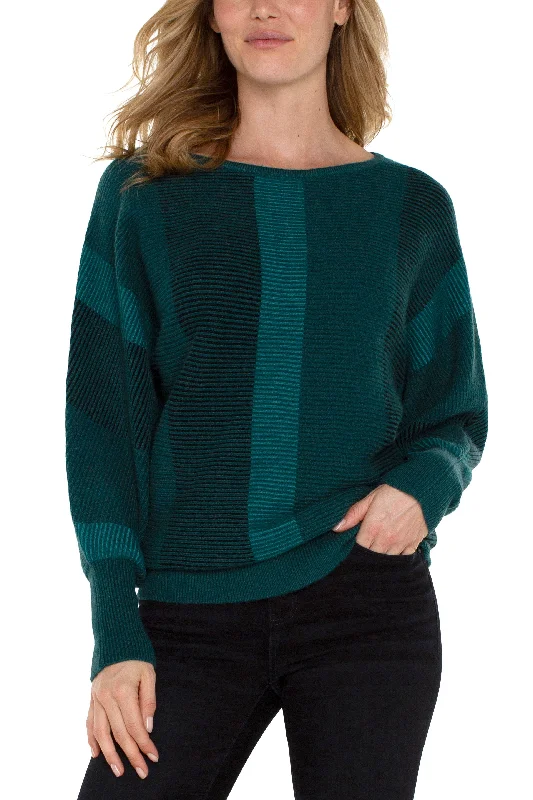 Liverpool Long Sleeve Boat Neck Dolman Sleeve Color Block Sweater In Malachite Multi