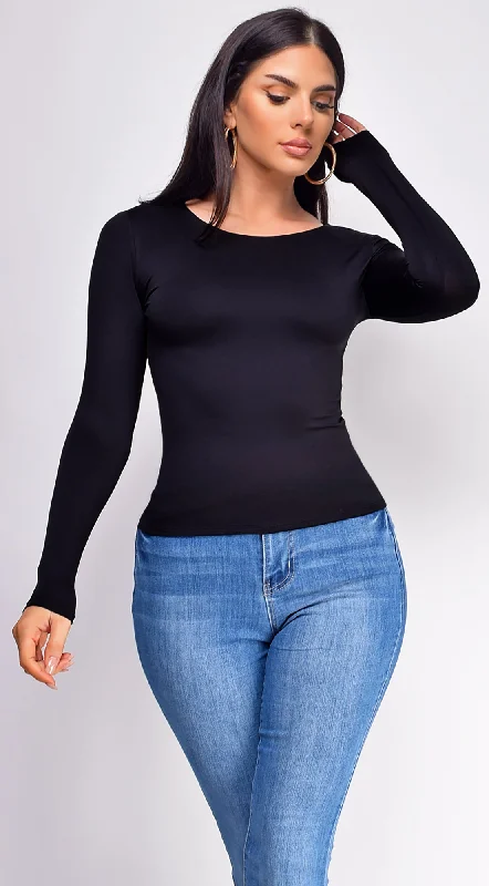 Nora Black Basic Long Sleeve Top