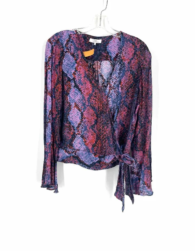 Parker Size S Blue/Red Reptile Silk Blend Designer Top-Long Sleeve