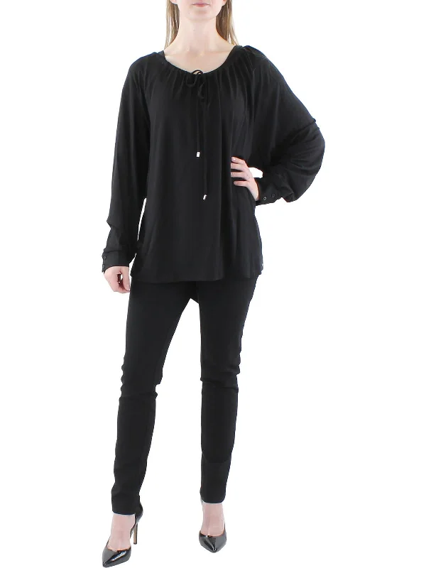 Plus Womens Drawsring Long Sleeve Blouse