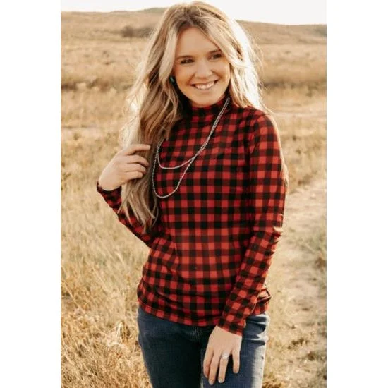 Buffalo Plaid Mesh Long Sleeve Top