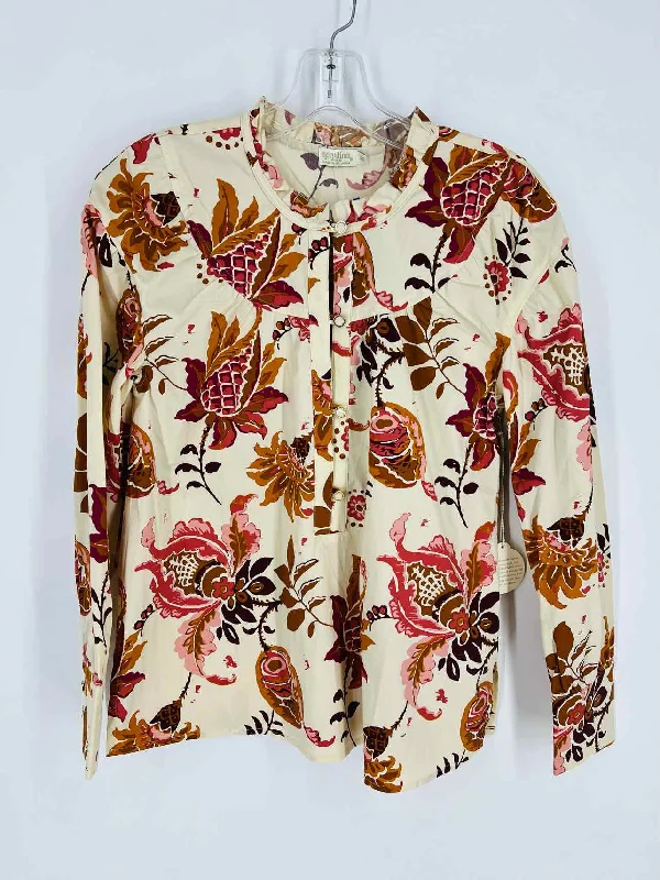 Spartina 449 Size XS Cream/Burnt Orange Floral Buttons NEW Top-Long Sleeve