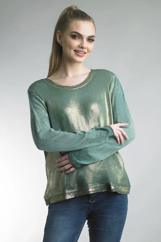 Tempo Paris Green Gold Painted Long Sleeve Tee