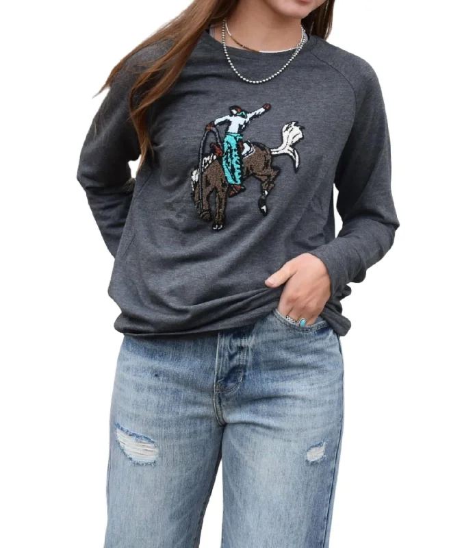 Women Buck Yeah Long Sleeve Top In Grey