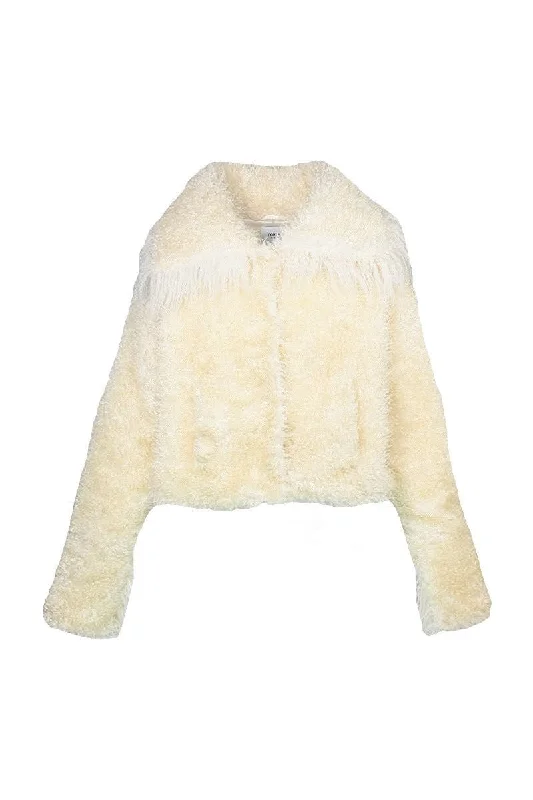 CROPPED FAUX FUR JACKET WITH TURN-UP CUFFS IN ECRU