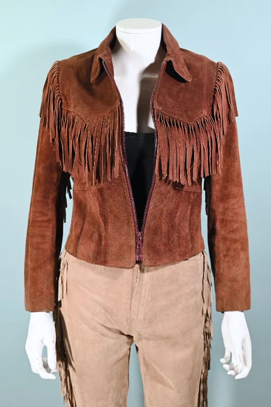 SOLD Vintage Cropped Suede Fringe Jacket, Rust Southwestern Jacket S