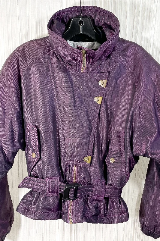 Vintage Purple Puffer Ski Jacket, Cropped Jacket w/Batwing Sleeves XS/S