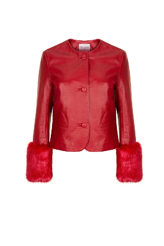 VITA CROPPED FAUX FUR JACKET IN RED