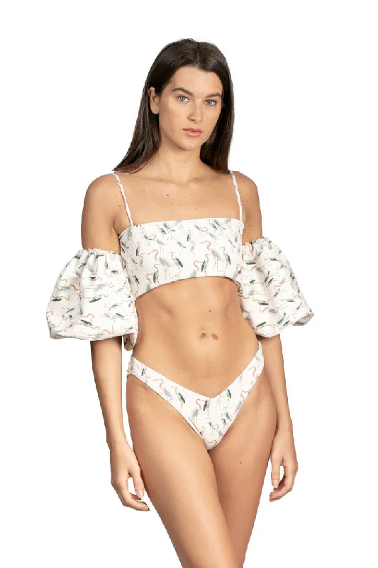 Loreto Bandeau Bikini Top with Sleeves in Birds Print by Sanlier